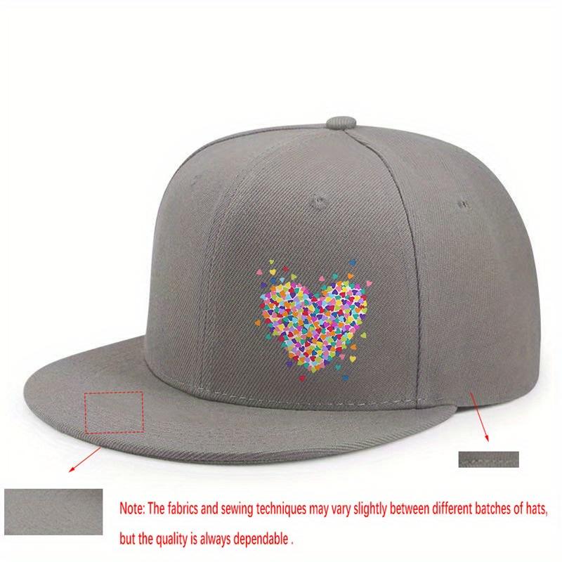 Colorful Heart Print Baseball Cap Polyester Unisex Flat Brim Snapback Streetwear Adjustable Casual Hat