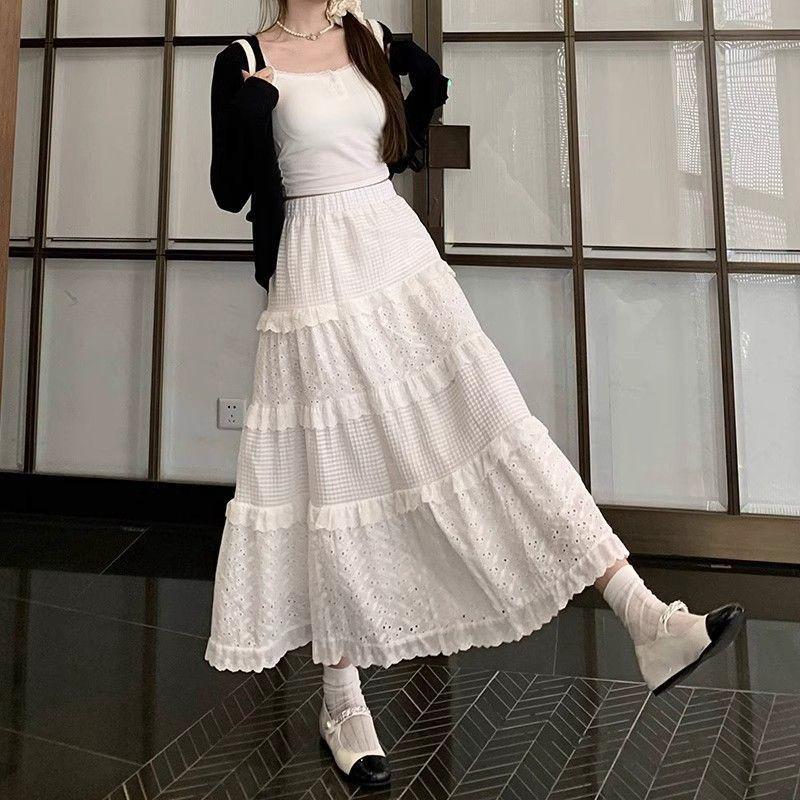 High Waist A-line Lace Skirt - Summer Style XLarge белый