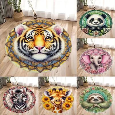 Boho Animals Printing Round Carpet Living Room Bedroom Kitchen Bathroom Floor Mat Soft Circle Rug Birthday Decor