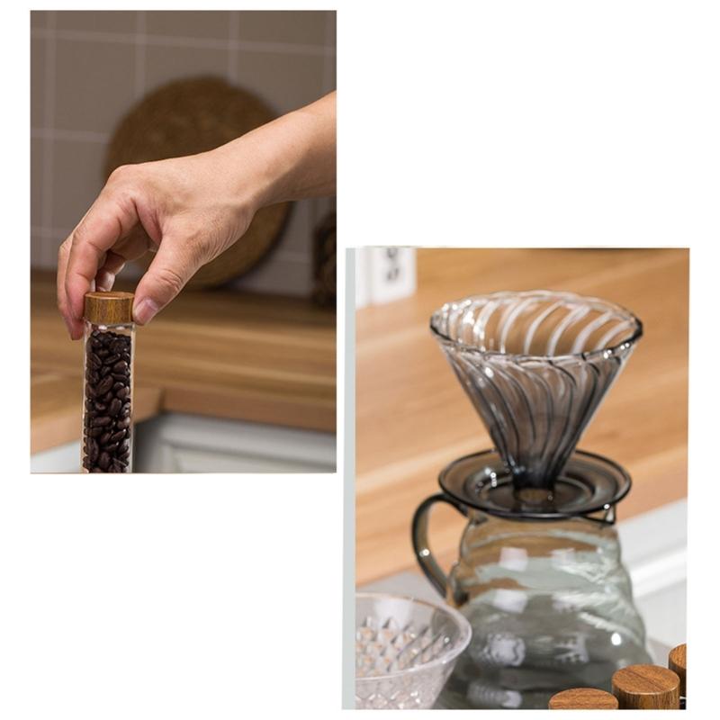 Elegant Wood Glass Coffee Bean Rack Stylish 12 Unit Coffee Bean Presentation Rack with Long and Short Glass Tube