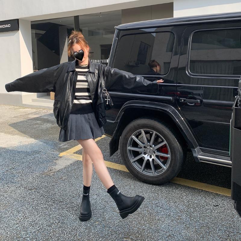 [] Two Versions~ Round Head Thick-soled Elastic Medium and Tall Knight Boots Women's Rain Boots