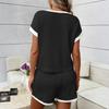 Women's Fashionable Round Neck Short Sleeved Top And Shorts Color Blocked Casual Two-piece Set