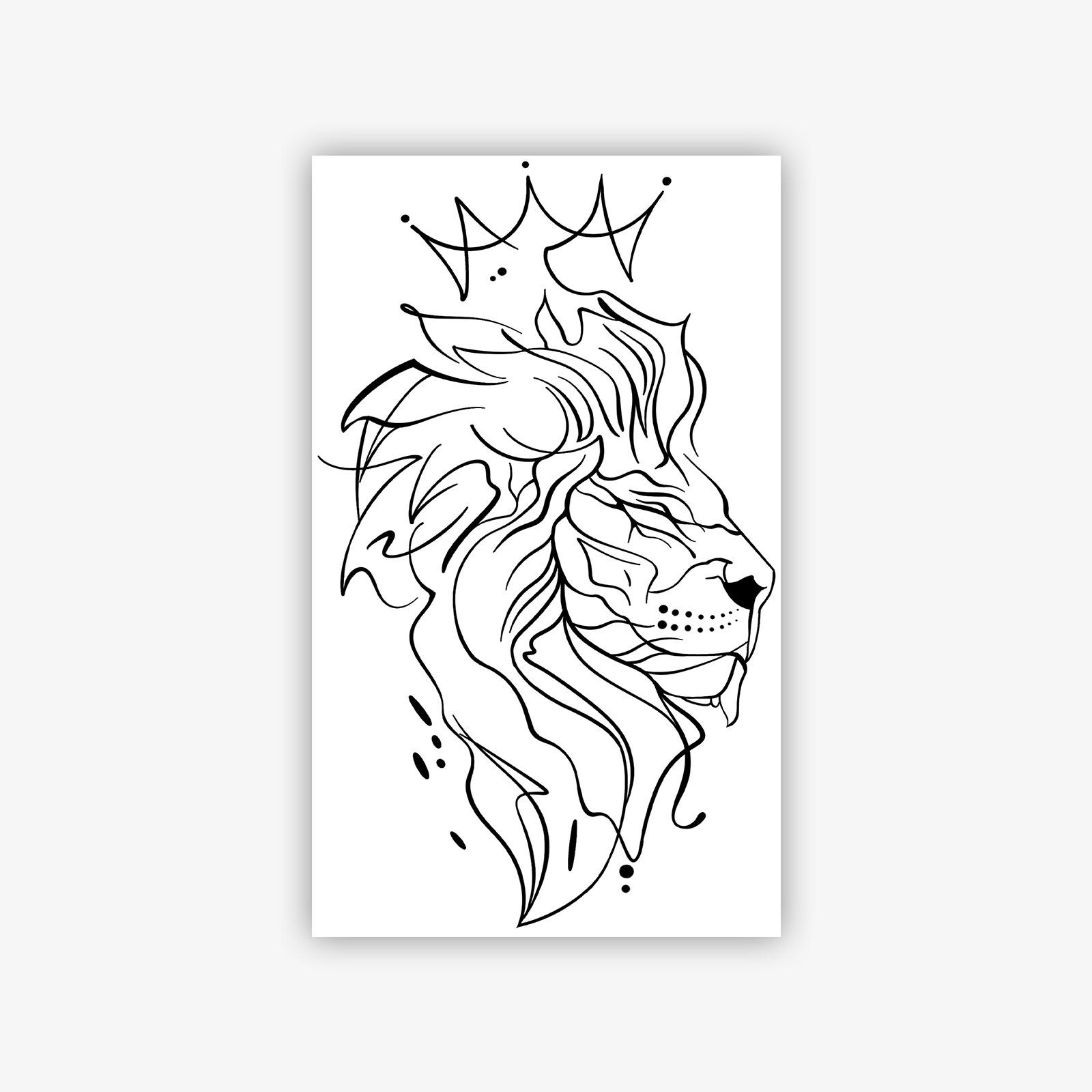 

Minimalist Lines, Crown Lion Tattoo Sticker, Cold Premium Waterproof And Long-Lasting Thigh Personalized Small Pattern Sticker 11*18CM