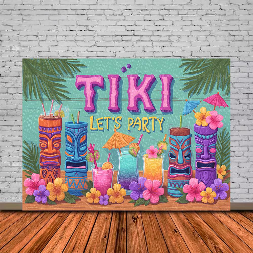 Tropische Tiki Bar Fotografie Hintergrund Blume Totem Banner Hawaii Meeresblick Hintergrund Babyparty Kindergeburtstagsparty Dekoration