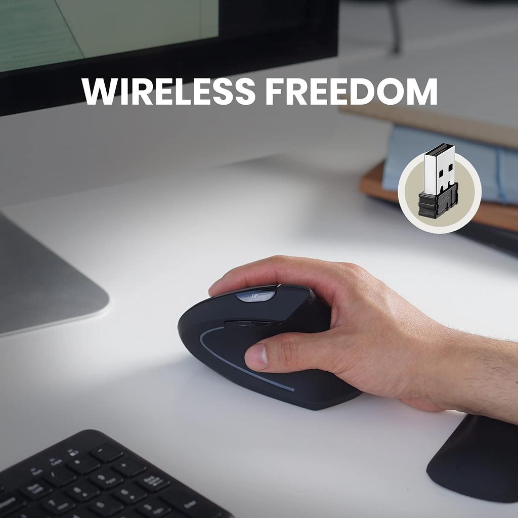 Perix PERIMICE-713 Wireless Ergonomic Mouse for Right Handed Users, Features Ultra-Small Nano Receiver, Power Switch, and Comfort for Extended Use