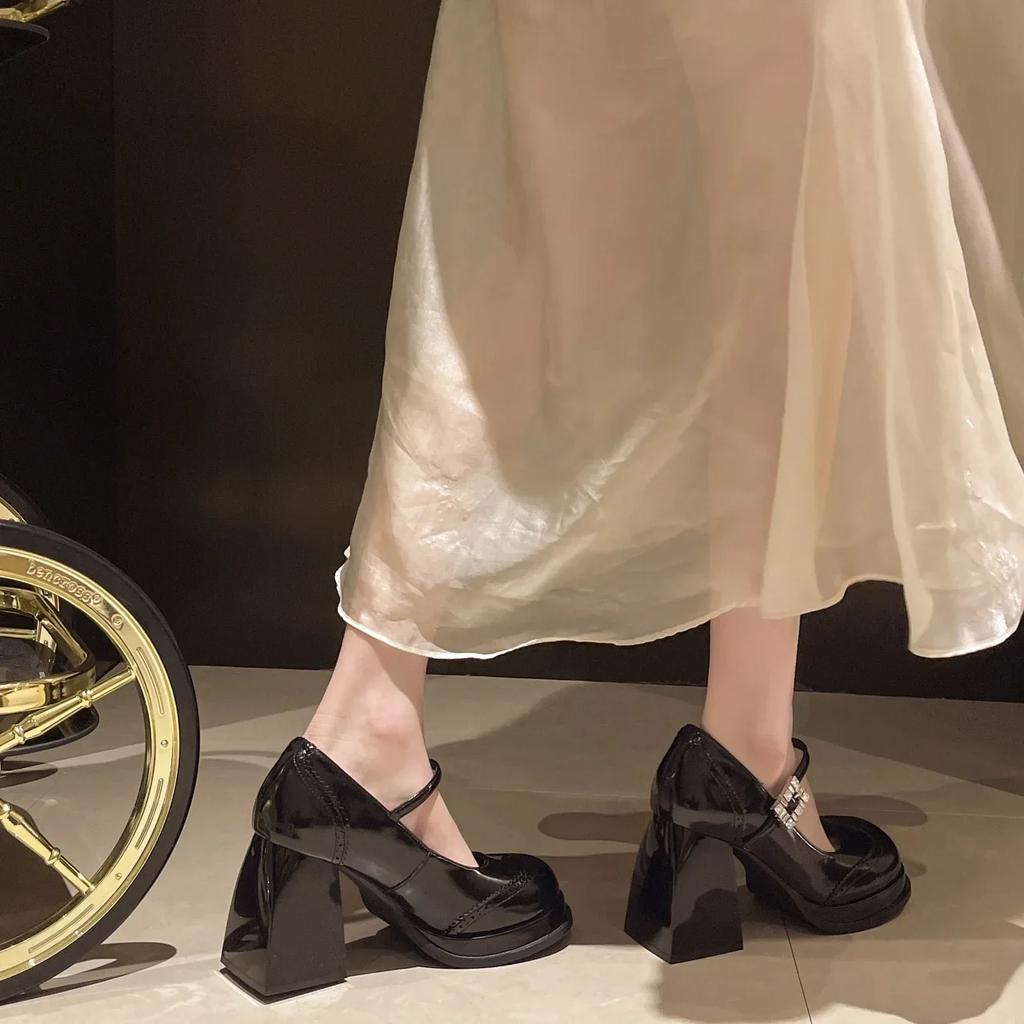 Fashion Women's Platform High Heels 2025 New French Mary Jane Shoes for Women Fashion Round Toe Chunky Heel Party Wedding Dress Shoes
