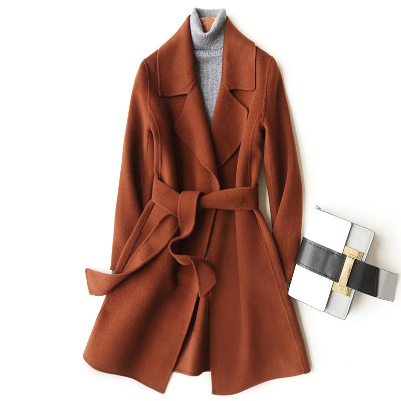 Small spring, autumn and winter new double-sided woolen cashmere coat women's medium and long woolen coat