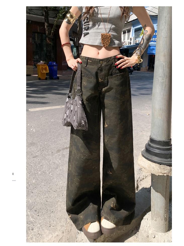 Damen Camouflage Cargo-Hose mit hoher Taille - Sommer 2025, Leicht, Schlankmachend, Lockerer gerader Schnitt Jeans