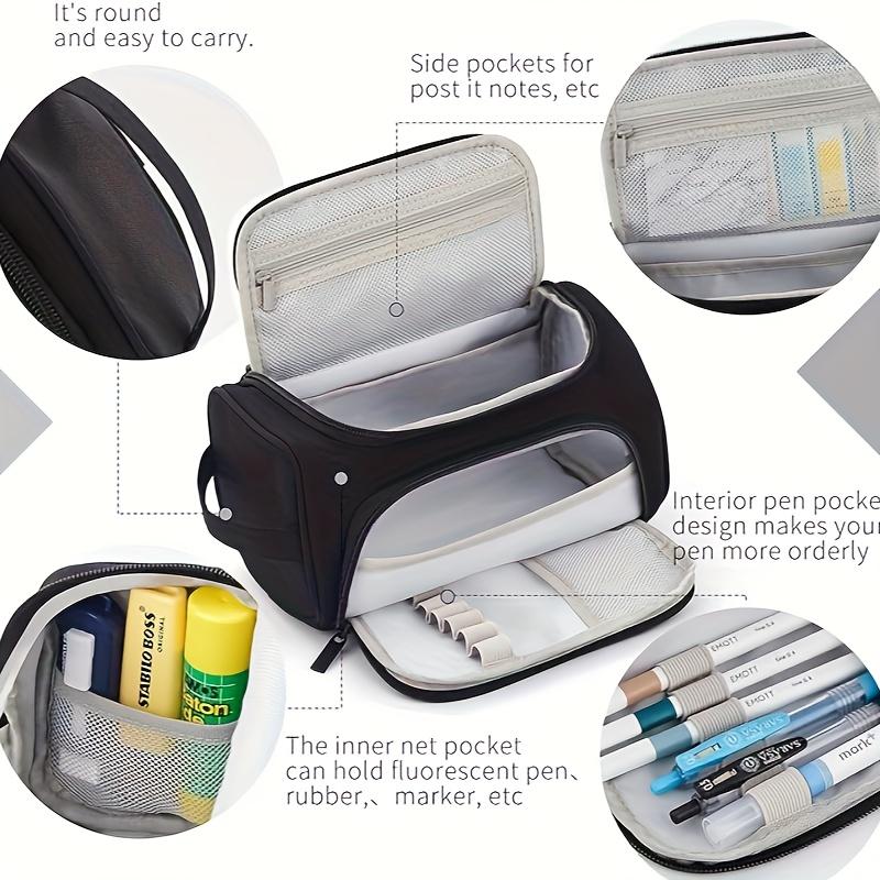 1pc Large Capacity Canvas Pencil Case with Multiple Compartments & Mesh Pocket - Durable & Travel Organizer for Students, Artists, Office Supplies