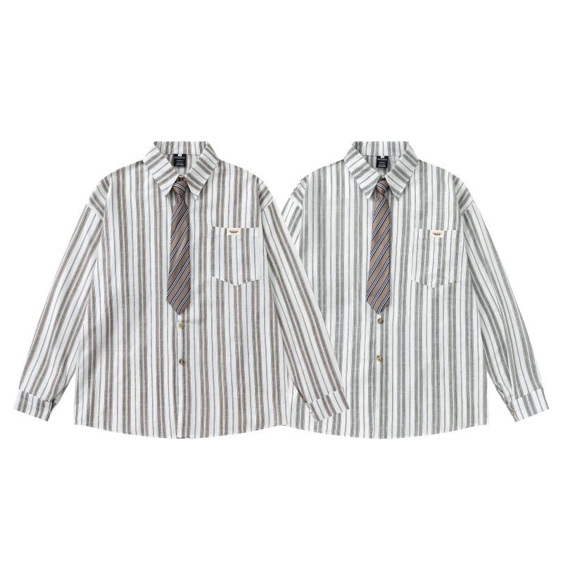 Striped Cotton Long Sleeve Shirt Loose Fit Casual Top Men Women Teenagers