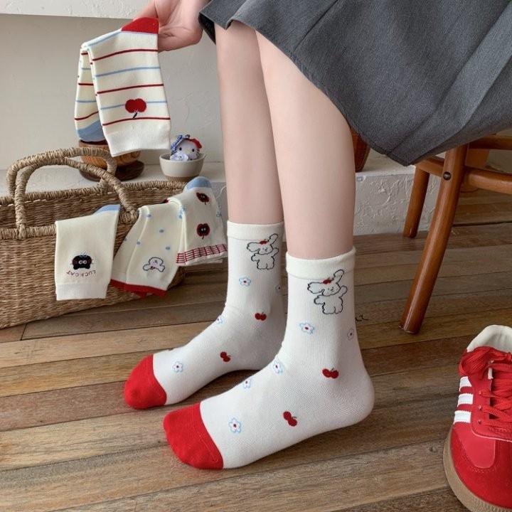 White Socks Socks Trendy Cute Cartoon Stockings Pure Cotton Piles Of Cotton Socks
