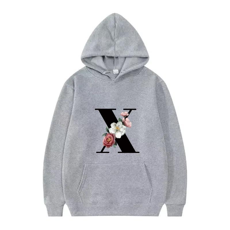 Letter Number Print Pattern Woman Fashion Loose Black Autumn Sporty Tops Clothes Pullovers Ladies Cheap Hoodies Men Sweatshirts