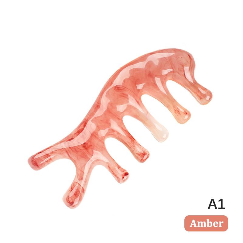 1Pc Pink Brown 5-Tooth Meridian Massage Comb, Resin Large-Tooth Head Massage Tool, 5-Paw Half Round Shap Comb