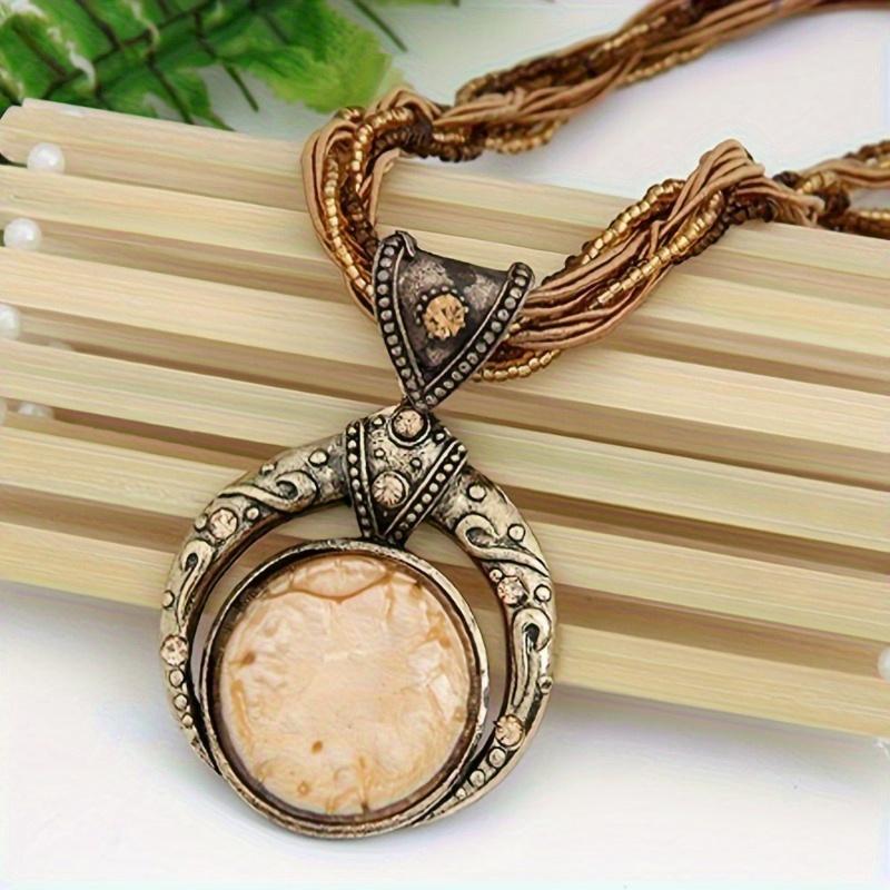Nouveau Collier Ethnique Bohème Rétro Mode pour Hommes et Femmes Cadeaux de Fête Festival Accessoires Bijoux beige