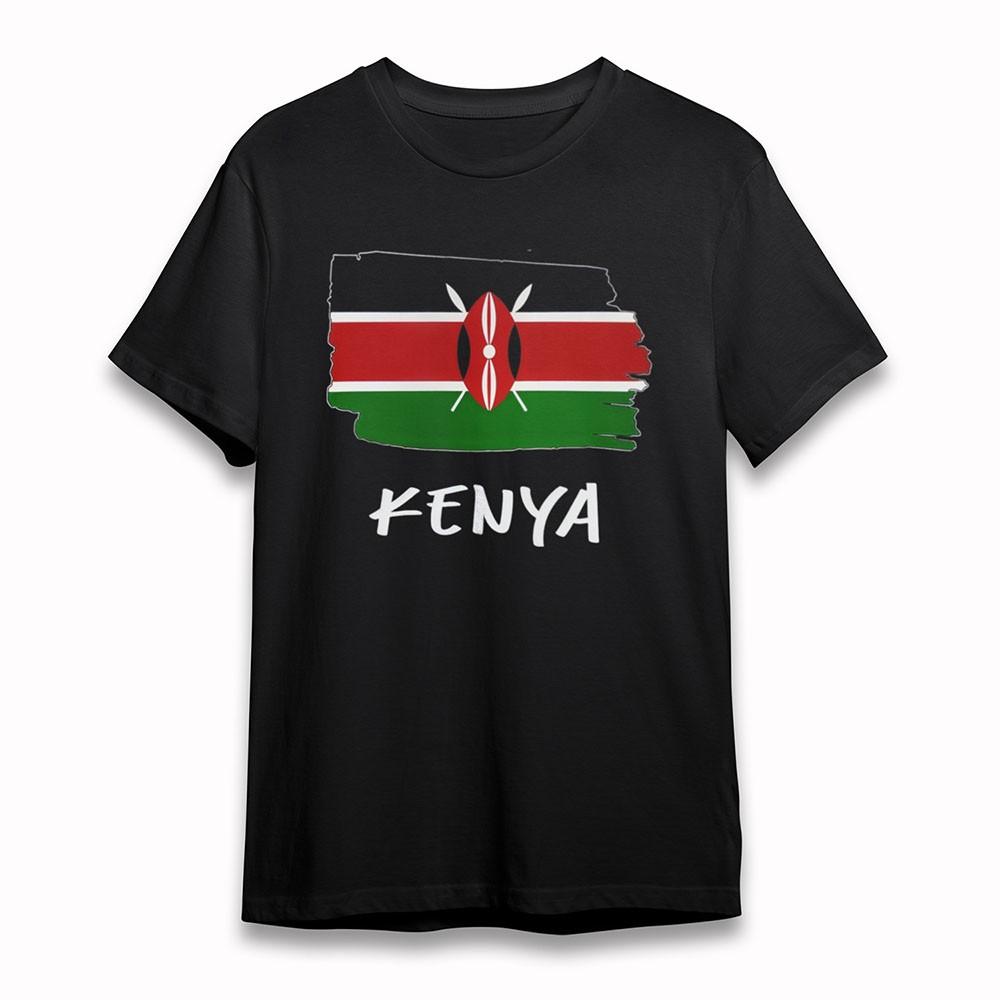 Women's Soft Oversize T-Shirt Kenya Shield Spear Flag Tee Short Cotton Black Tee