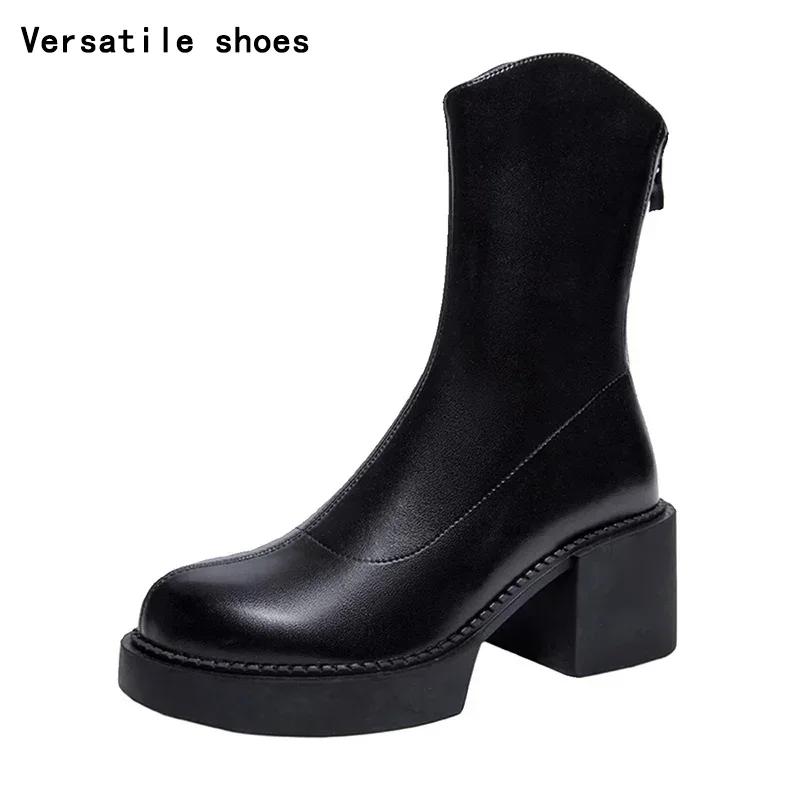 Thick High Heel Women Ankle Boots Fashion Back Zippers Slimming Short Booties Autumn Winter Female Shoes