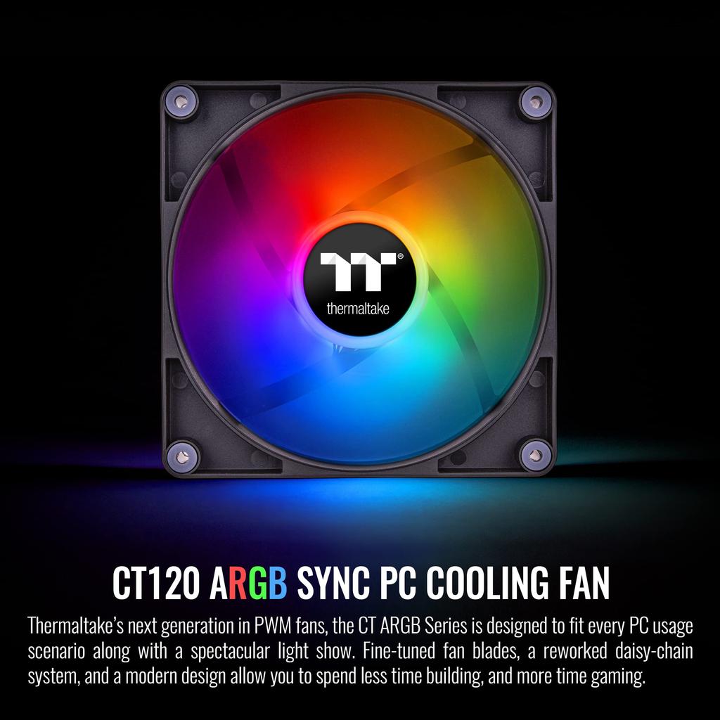 Thermaltake CT120 ARGB Sync PC Cooling Fan Black (2-Fan Pack) ARGB Compatible 120mm PC Case Fan Black CL-F149-PL12SW-A FN2000