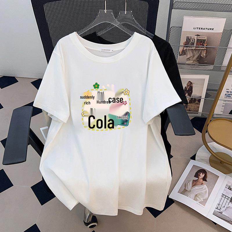 

Women s Plus Size Slimming Mid-Length Round Neck Short-Sleeve T-Shirt 200/300/350 jin 1024 3XL чорний