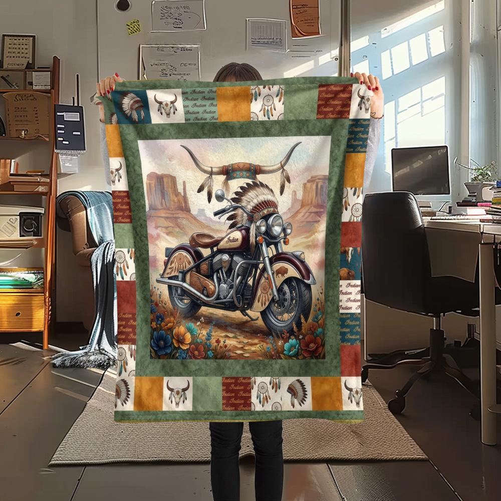 1Pc Indian Chief Elephant Print Flannel Blanket High Quality Warm Comfortable Cover for All Seasons Perfect for Gifts Home Decor