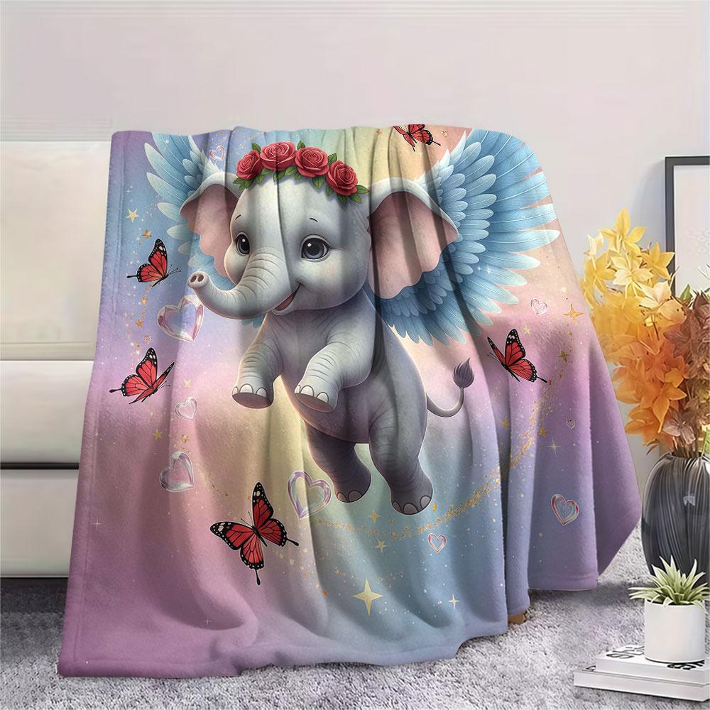 1Pc Angel Animals Print Flannel Blanket, High quality Comfortable for All Seasons, Home Decor, Warmth and Comfort, Perfect for Christmas Gifts