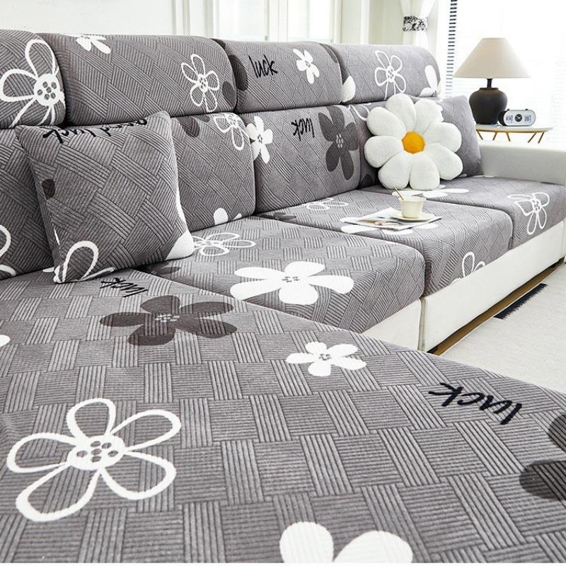 Stretch Floral Sofa Seat Cushion Cover Elastic Fleece Armchair Couch Covers L-Shape Chaise Lounge Slipcover Combination Sofa Lid