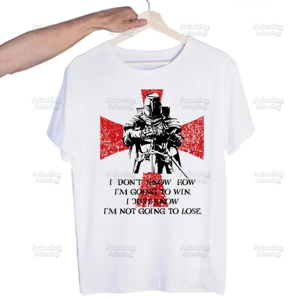 Medieval Knights Templar Printed T Shirt Men Retro Washed Tops Tees Harajuku Tshirt Streetwear Hip Hop Male T-shirts