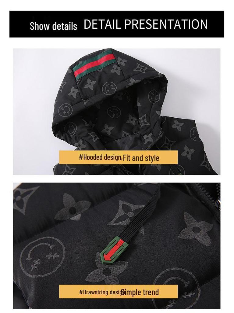 Korean Style Reflective Letter Cotton Vest: Warm, Hooded, Slim Fit Sleeveless Jacket for Men