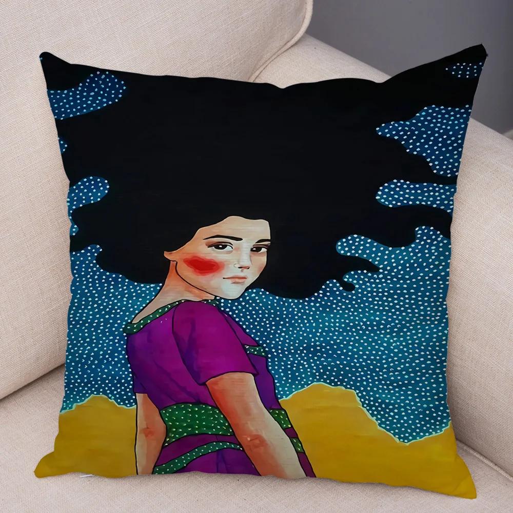 Fashion Abstract Girl Pillowcase Soft Plush Decor Cartoon Flower Lady Cushion Cover for Sofa Home Throw Pillow Case 45x45cm