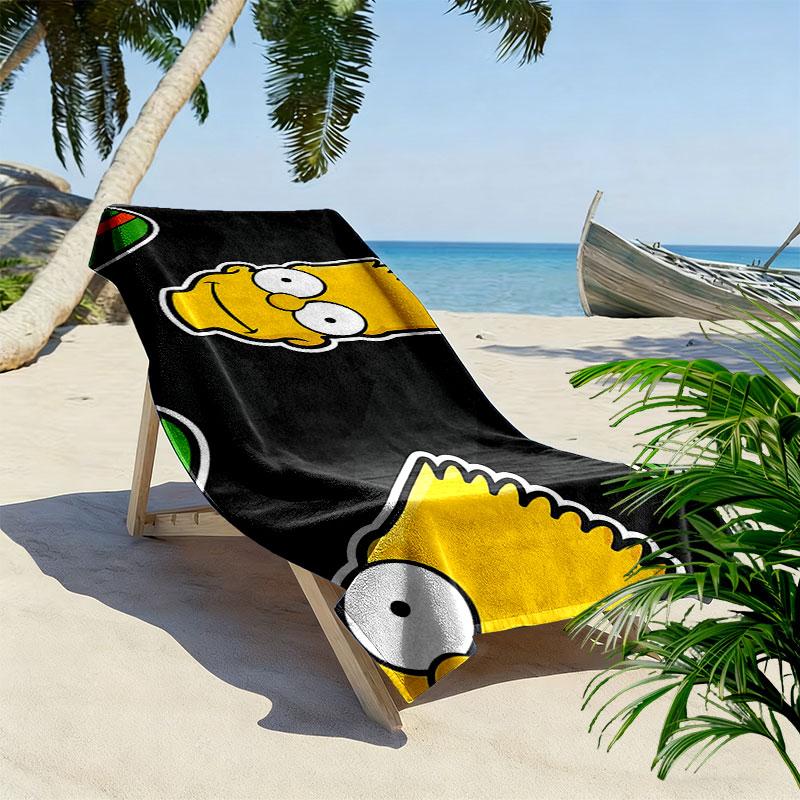 Bart Simpson Print Beach Towel, Large Soft Quick Dry Towel for Beach Camping Swimming