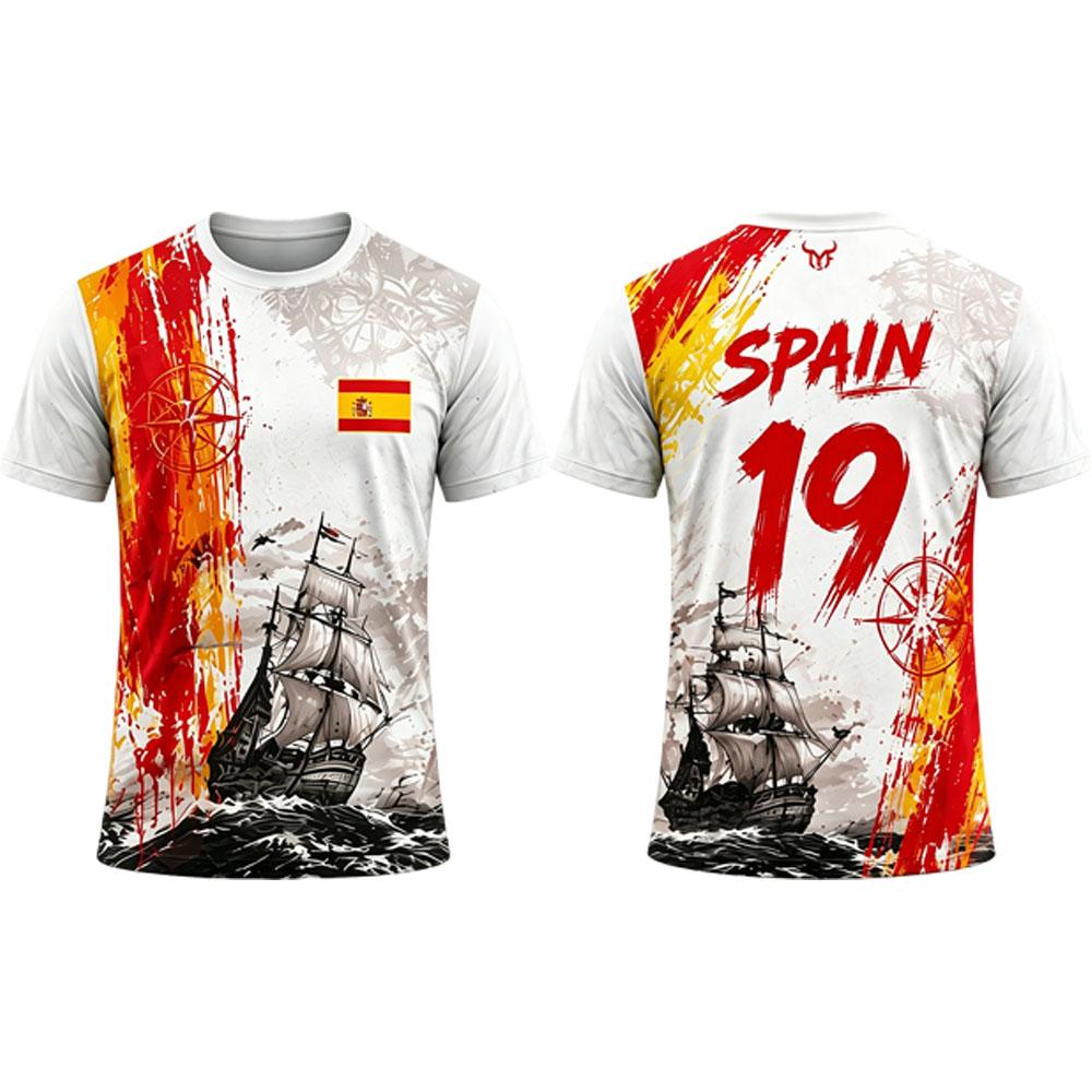 2026 Nowa Hiszpańska Flaga Koszulka z Nadrukiem 3D Męska Oddychająca Szybkoschnąca Koszulka Piłkarska Letnia Unisex Casual z Okrągłym Dekoltem