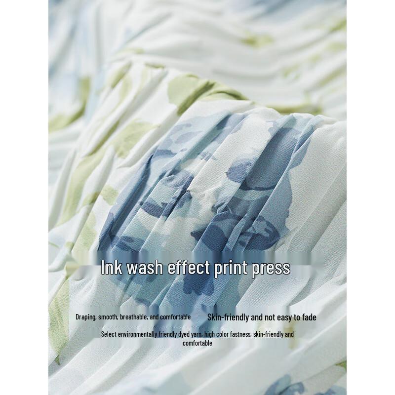 Chuyu Ink Floral Pleated Maxi Dress