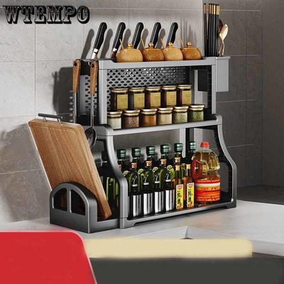 Domácí kuchyňský úložný stojan na koření, plastový stolní kuchyňský náčiní, vícevrstvý funkční úložný držák na nože