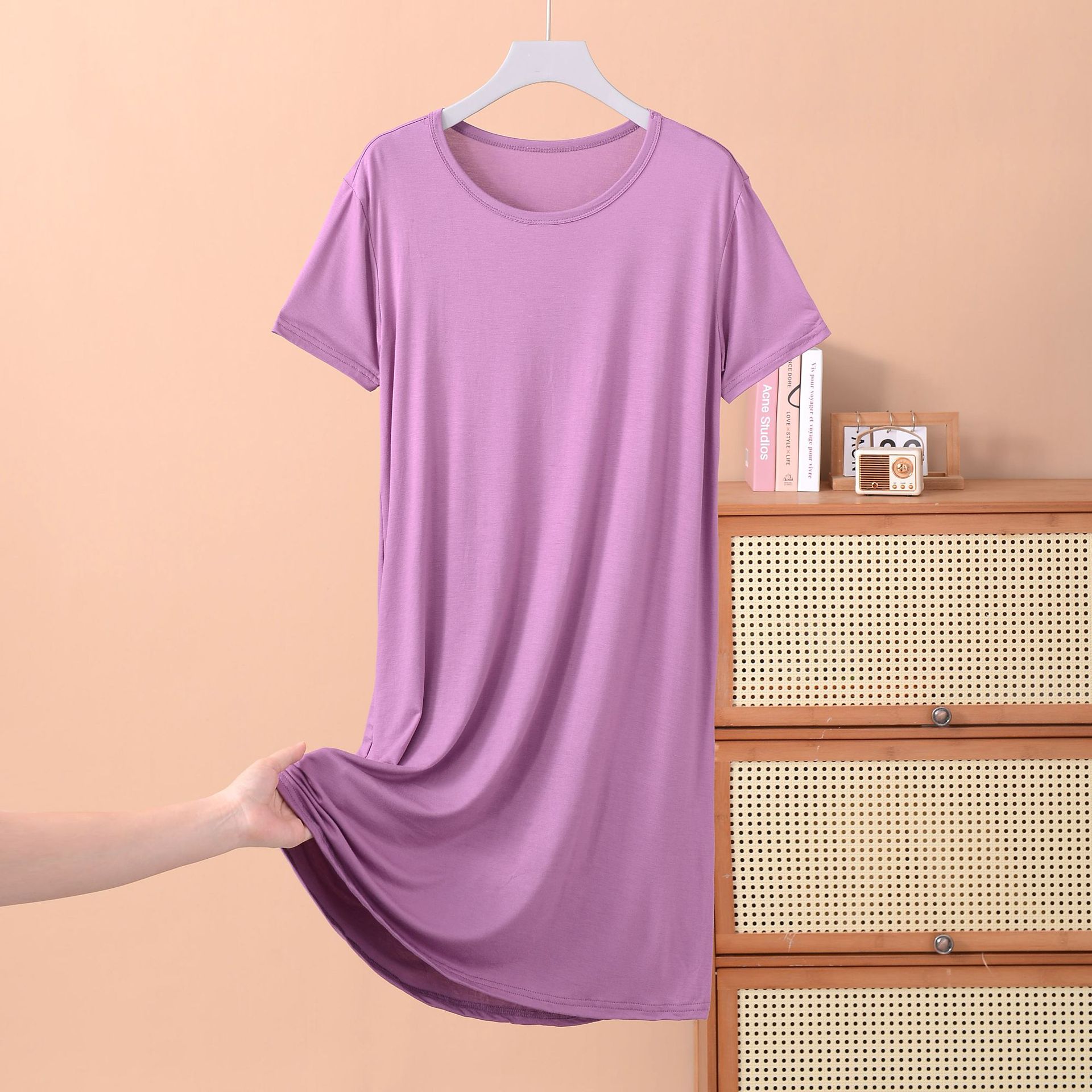 L-8XL Nachtwäsche Damen Nachthemden Lässig Kurzarm Nachtkleid Große Größen Sommer Nachthemd Damen Schlafbekleidung Hemd XXL violett
