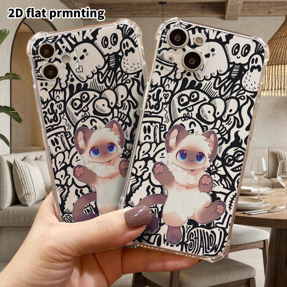 Phone Case: 2D Flat Suitable for iPhone 18 17 16 15 14 13 Pro, Transparent Four Corner Protective Case, Plush Kitten, Christmas and Halloween Gift
