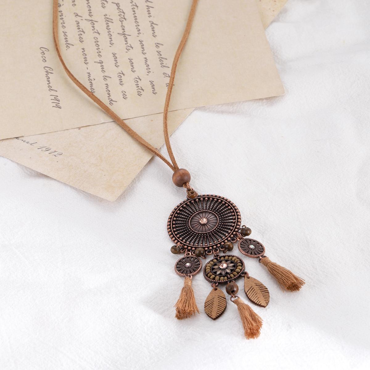 

Бохо Деревянное Лист Кисточка Круглое Ожерелье для Женщин Ручная Работа Бусины Цветок Длинная Веревка для Свитера Чокер Новая Мода Циркон