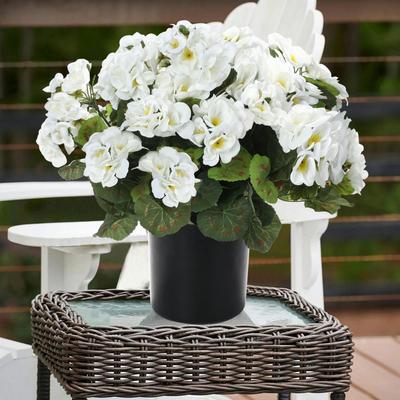 Artificial Geranium Flowers For Outdoors 13" Potted Fake Geraniums Bush UV Resistant Faux Silk Flower For Front Porch Decor
