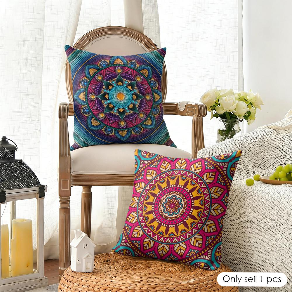 Mandala Style Decorative Cushion Cover Summer Linen Pillow Case Organic Fabric Cushion Cover Double-Sided Print Sofa Home Decor