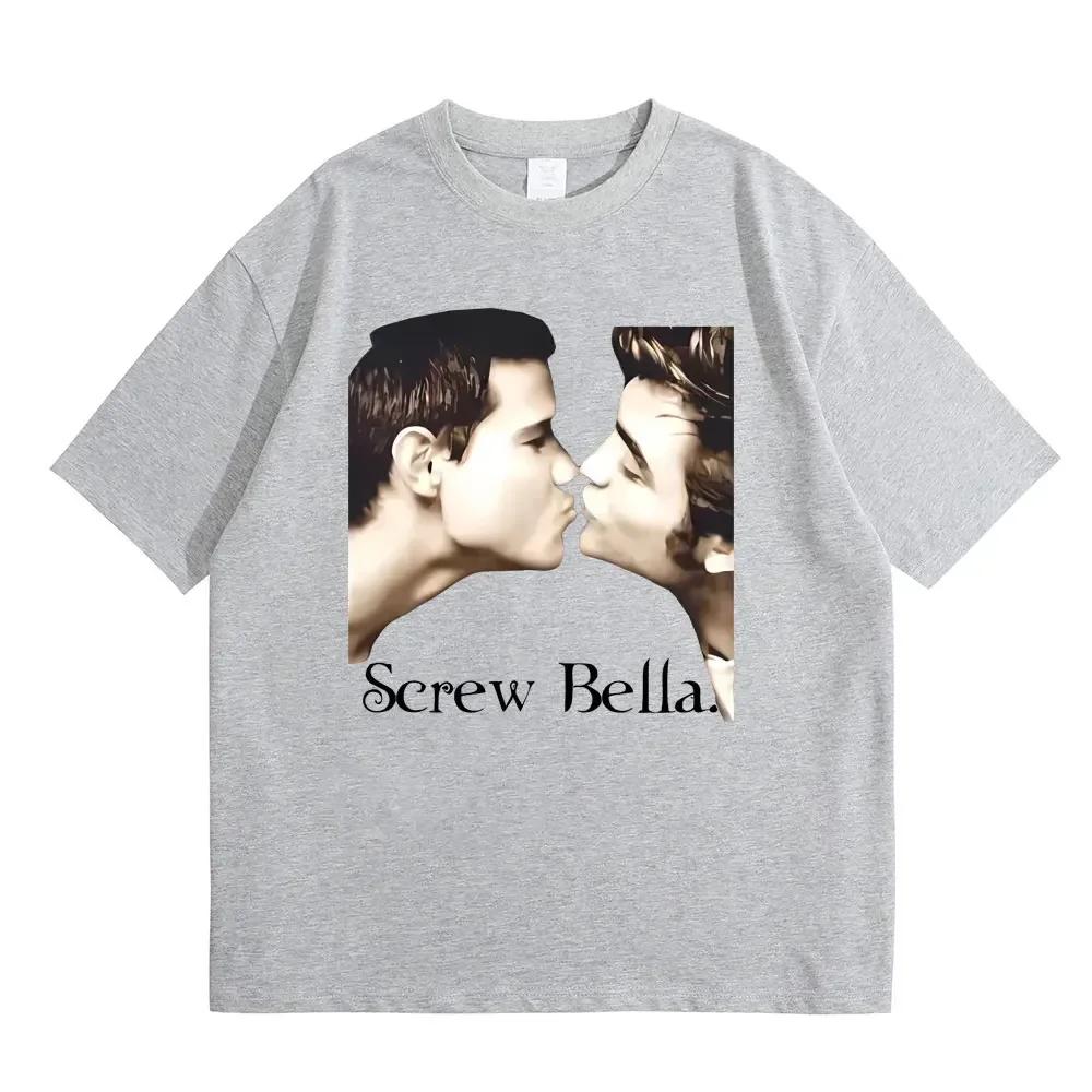 Movie Series Twilight Jacob And Edward Cullen Screw Bella Funny Meme Tshirt Unisex Wounisex Casual Cotton Oversized T Shirts Black
