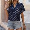Fashion Short Sleeve V Neck Women Rhomb Printed Shirt Blouse Top