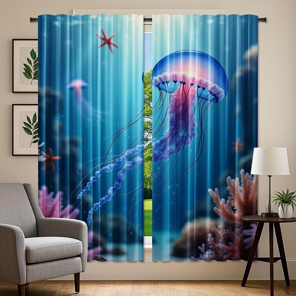 2pcs Mermaid Party Window Curtains   Rod Pocket Style   Semi-Sheer Polyester Pongee Decorative Panels for Living Room   Kitchen   Be