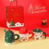 Christmas Ceramic Mug with Lid and Spoon - Festive Coffee or Water Cup Gift