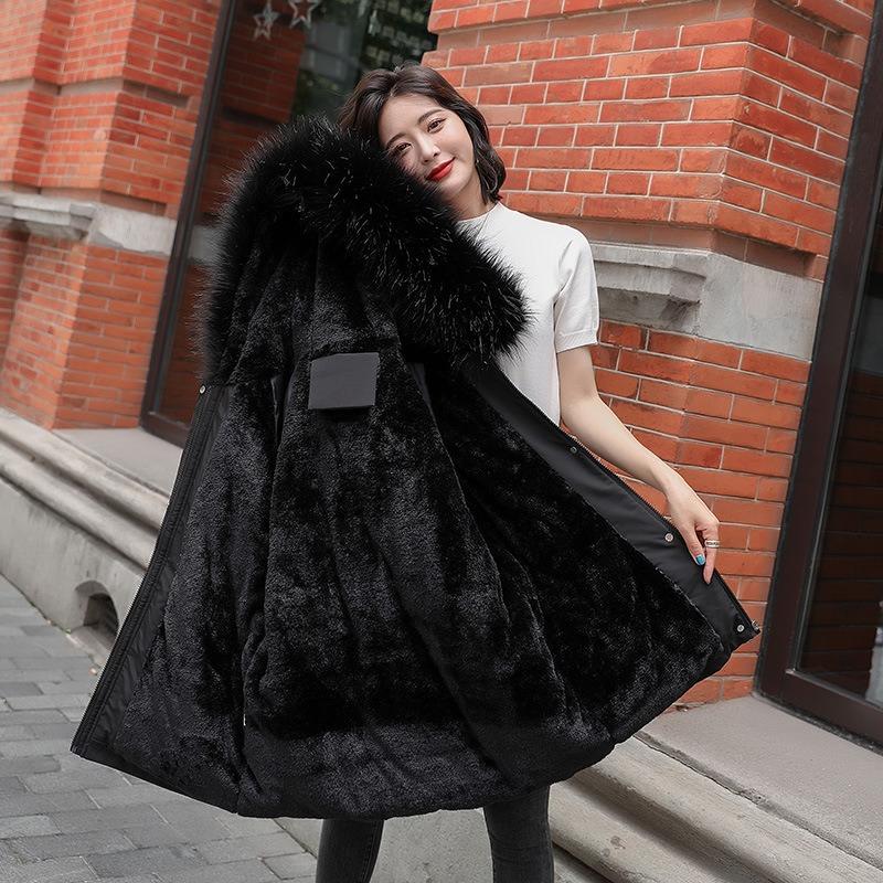 Women's Winter Fur Collar Loose Hooded Drawstring Piled Thickened Pie Thin Coat Women's Versatile Windproof