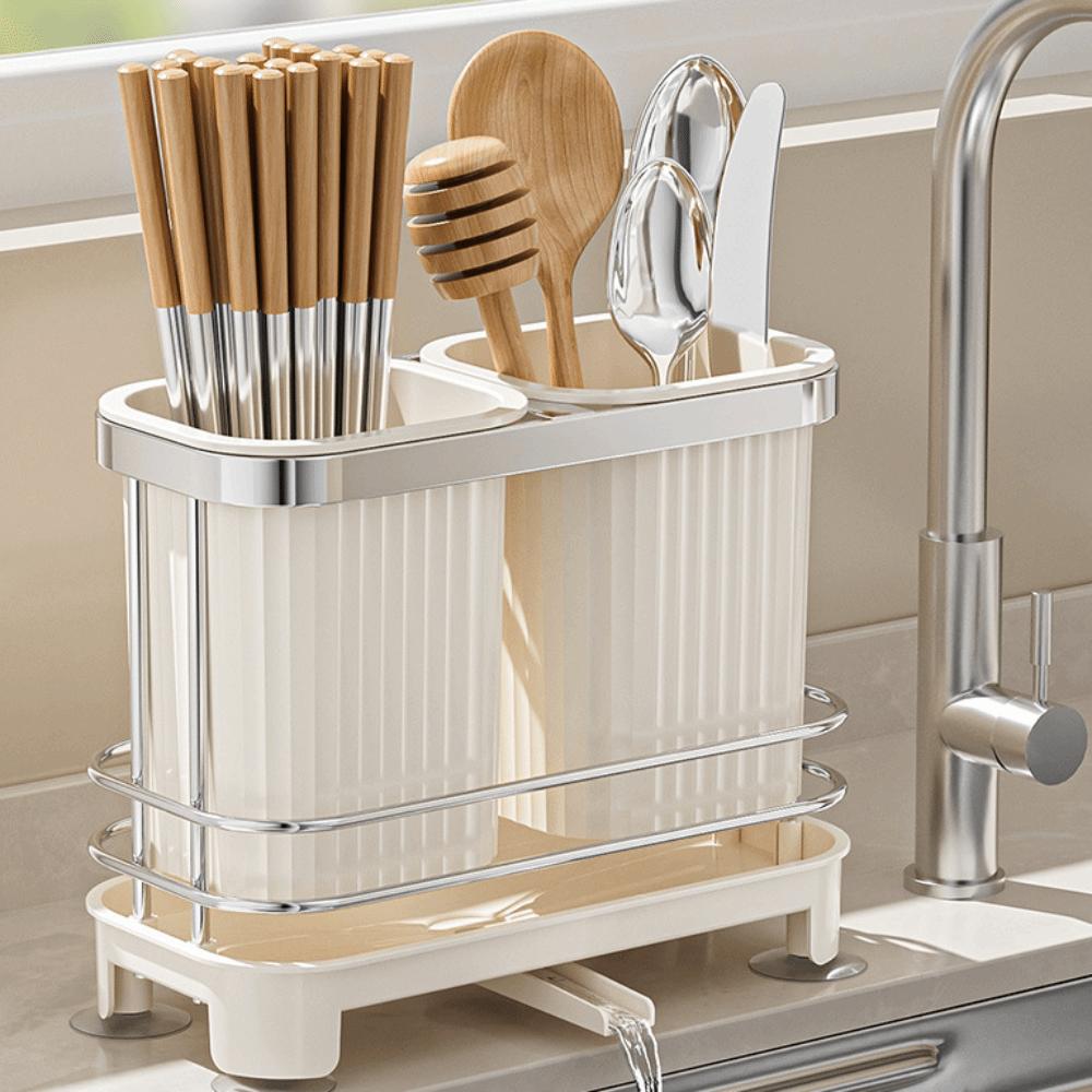 Self-Draining Dishware Draining Rack Light Luxury Space-Saving Chopstick Storage Rack Durable Multi-functional Kitchen Organizer