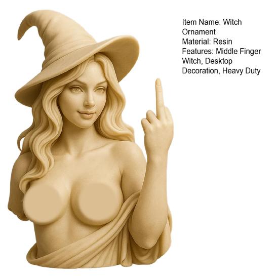 Halloween Middle Finger Witch Ornament Resin Women Bust Figurine Statue Sculpture Home Office Bookshelf Desktop Decoration Gag Gift