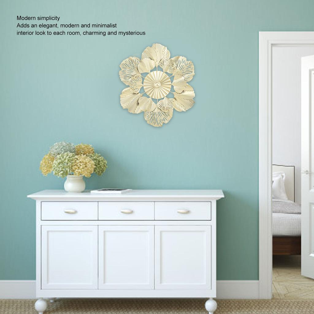 Nordic Luxury Wall Decoration Apricot Leaf Flower Mirror Wall Pendant Iron Art Porch Decoration