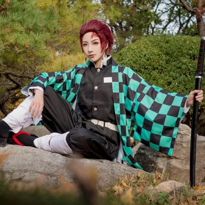 Anime Dämon Slayer Kamado Tanjirou Cosplay Kostüm Kimetsu No Yaiba Cartoon Kostüm Sutis Perücken Halloween Für Kinder Erwachsene CosParty