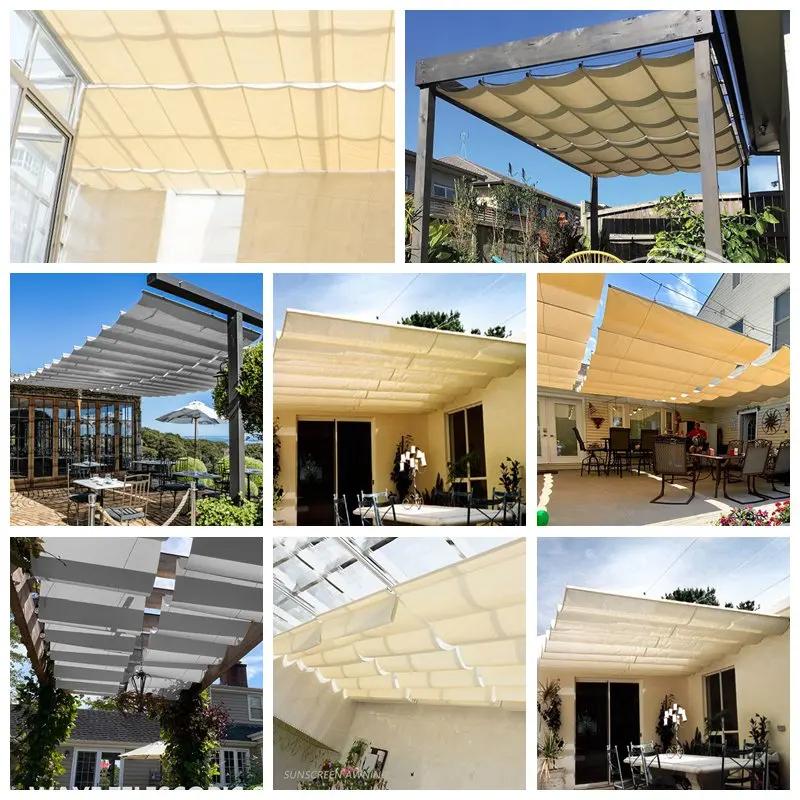 Width 2.5m~3m 300D Rainproof Wave Telescopic Sail Outdoor Awning Anti-UV Patio Pergolas Sun Canopy Retractable Wave Sunsade Net