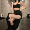 Goth Punk Černá dělená minisukně Ženy Estetika Alternativní oblečení Vysoký pas Párty Dlouhá sukně Streetwear