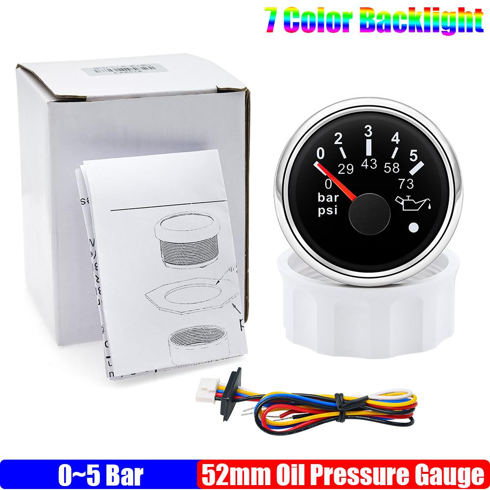 ZMFJH 7 Color Light Pointer 52MM Fuel Water Level Gauge Voltmeter Oil Pressure Meter Water Oil Temp Gauge with Alarm Optional