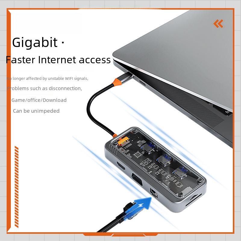10-in-1 Transparent Type-C USB Hub Expansion Dock